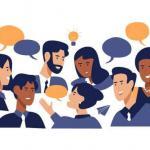 A variety of people chatting to each other.